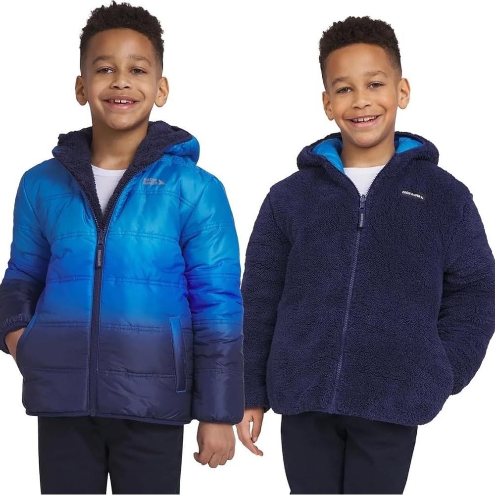 Eddie Bauer Kids Blue Reversible Puffer Jacket Size XS 5-6